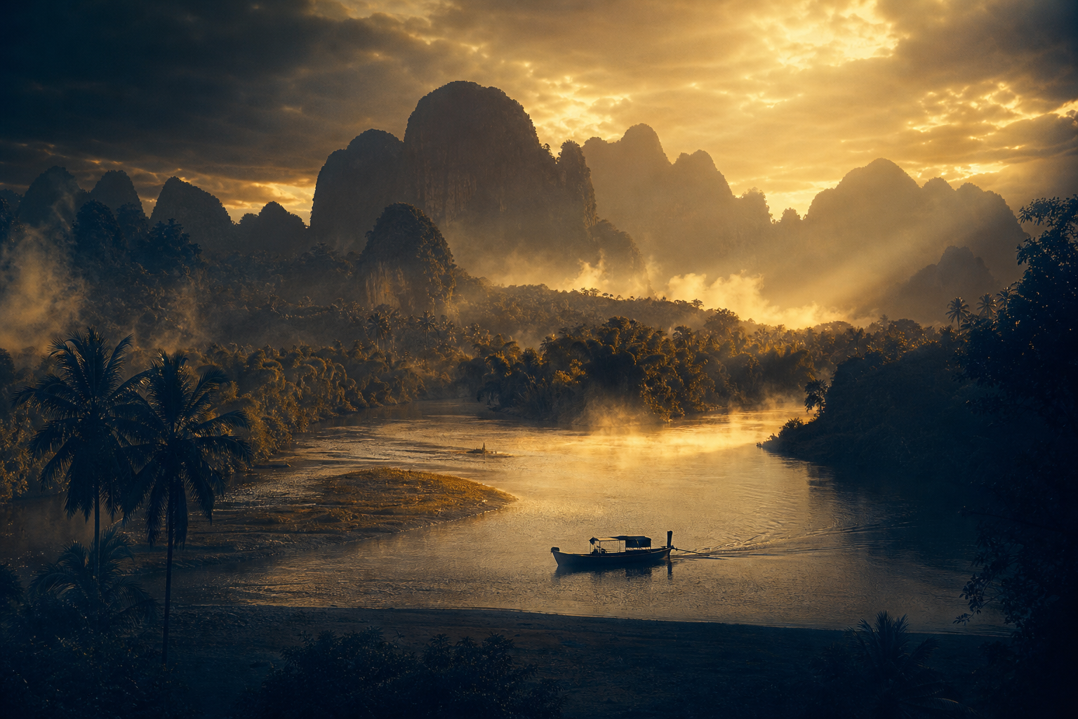 Mekong-Delta bei Sonnenuntergang